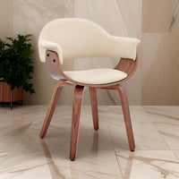 Leatherette Dining Chair with Curved Seat, Cream and Brown - BM248278