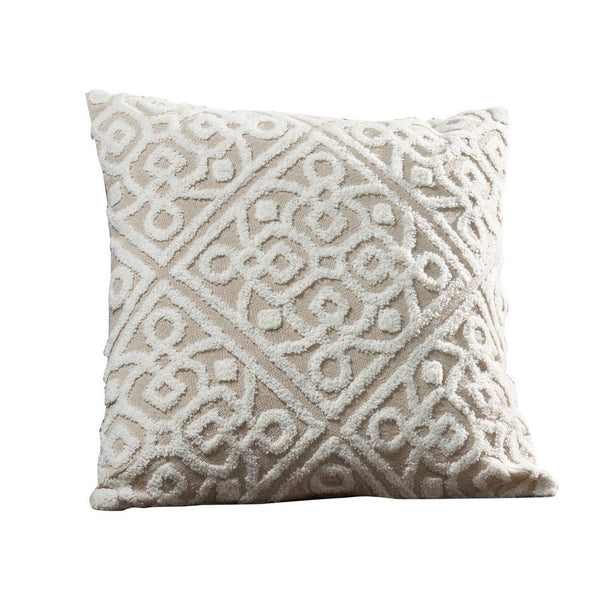 Veria Decorative Pillow Cover with Celtic Knot The Urban Port, White and Beige By Casagear Home