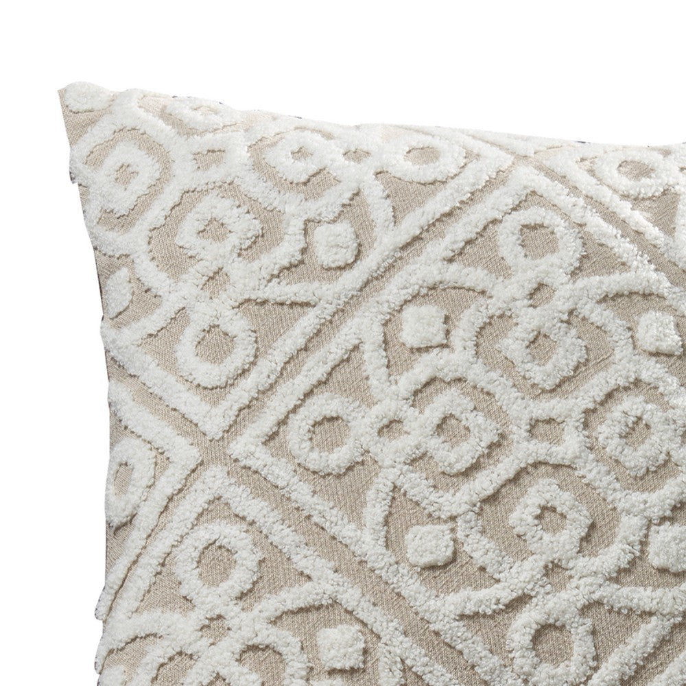 Veria Decorative Pillow Cover with Celtic Knot The Urban Port, White and Beige By Casagear Home