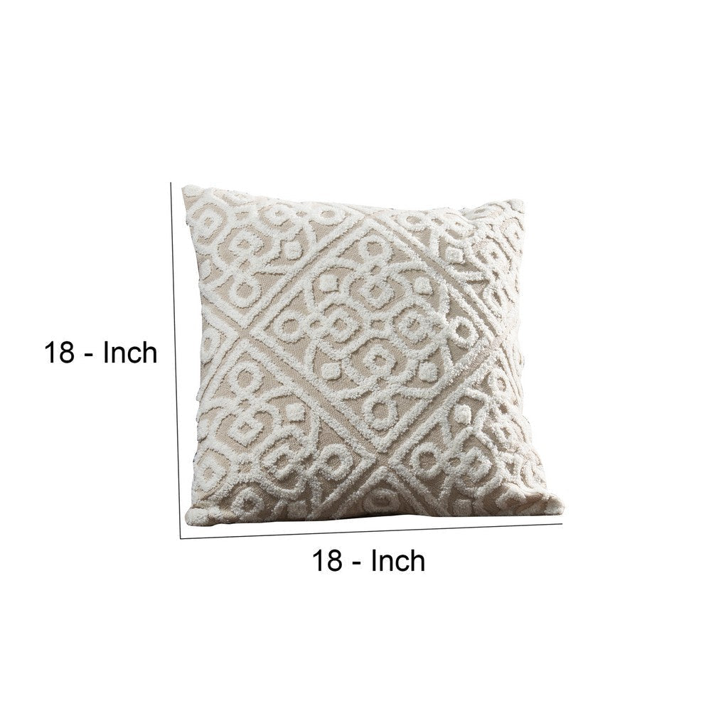 Veria Decorative Pillow Cover with Celtic Knot The Urban Port, White and Beige By Casagear Home