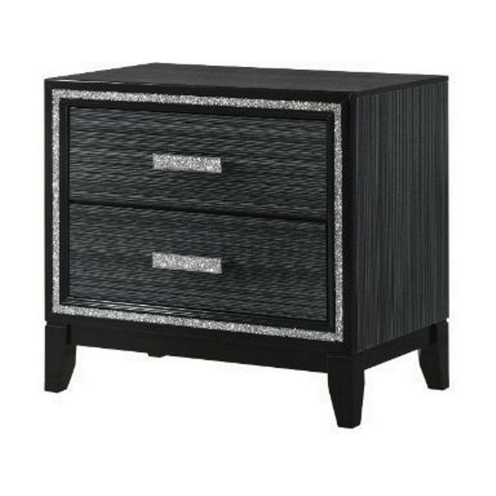 Nightstand with 2 Drawers and Shimmery Details, Black - BM250187
