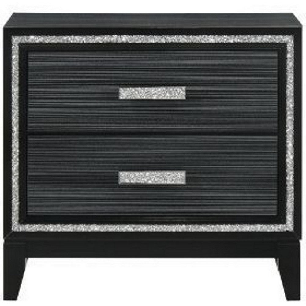 Nightstand with 2 Drawers and Shimmery Details, Black - BM250187