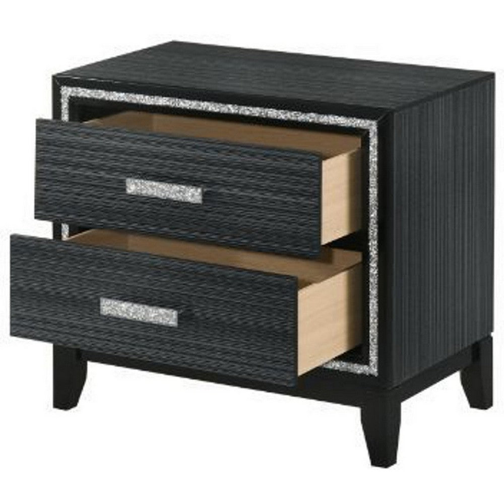 Nightstand with 2 Drawers and Shimmery Details, Black - BM250187
