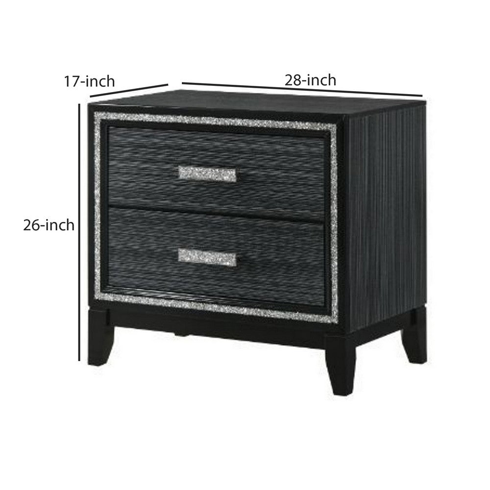 Nightstand with 2 Drawers and Shimmery Details, Black - BM250187