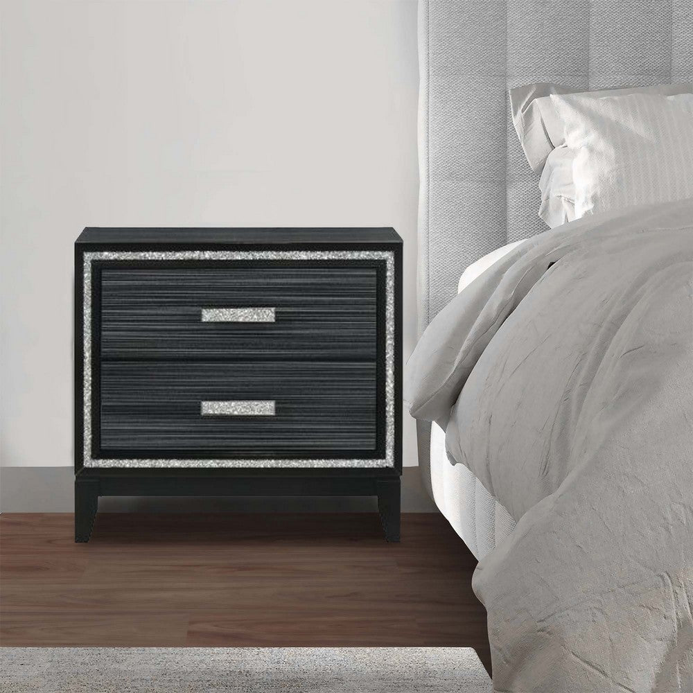 Nightstand with 2 Drawers and Shimmery Details, Black - BM250187