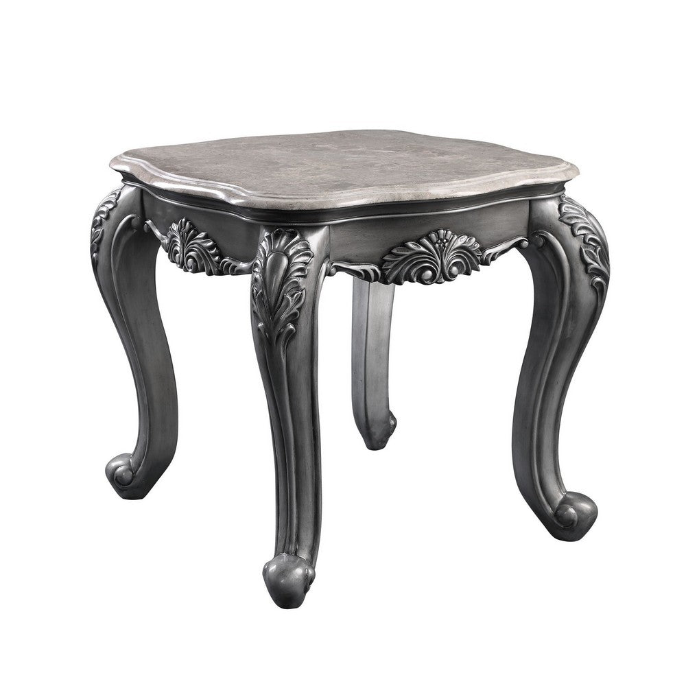 End Table with Marble Top and Queen Anne Legs, Gray - BM250188