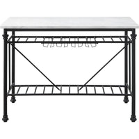 Kitchen Island with Marble Top and Slatted Shelf, Black and White - BM250190