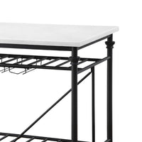 Kitchen Island with Marble Top and Slatted Shelf, Black and White - BM250190