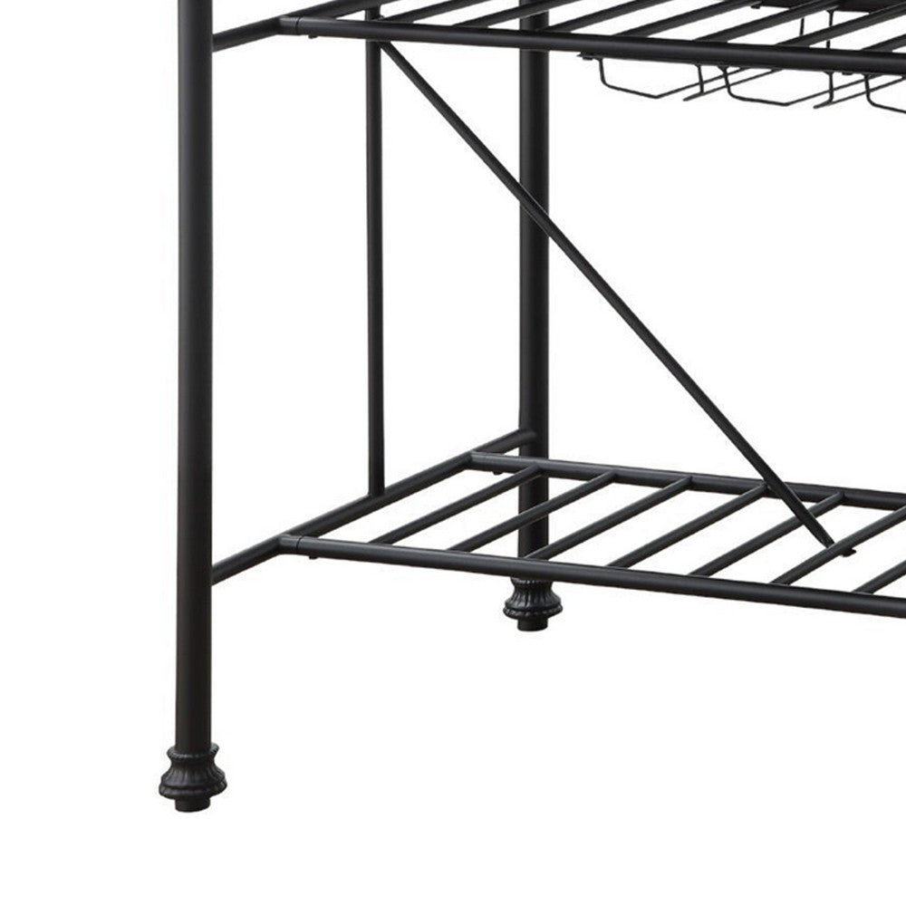 Kitchen Island with Marble Top and Slatted Shelf, Black and White - BM250190