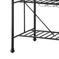 Kitchen Island with Marble Top and Slatted Shelf, Black and White - BM250190