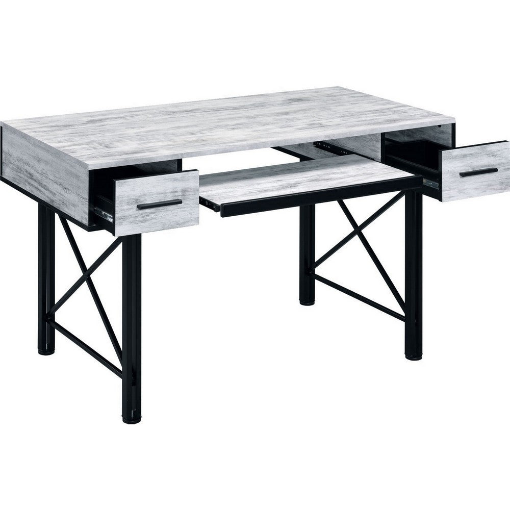 Computer Desk with 2 Drawers and Keyboard Tray, Gray and Black - BM250191