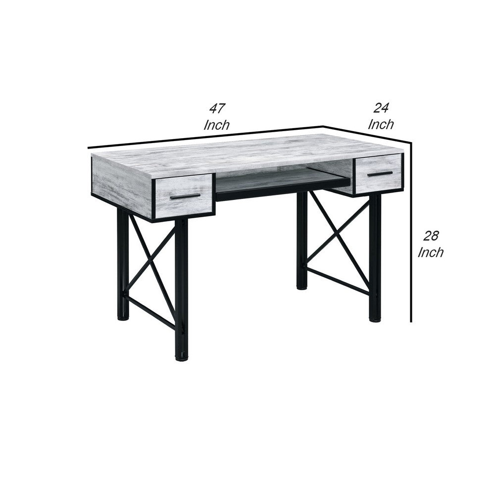 Computer Desk with 2 Drawers and Keyboard Tray, Gray and Black - BM250191