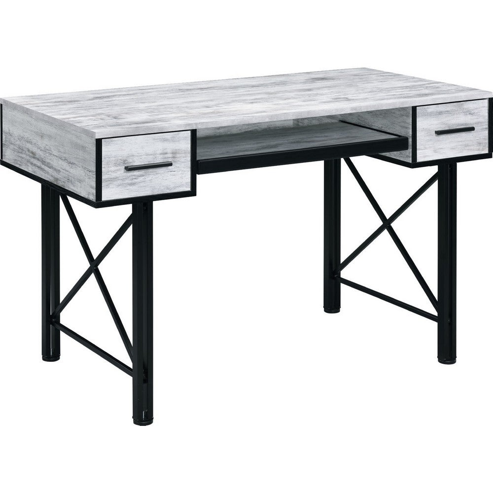 Computer Desk with 2 Drawers and Keyboard Tray, Gray and Black - BM250191