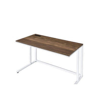 Writing Desk with Wooden Top and Built in USB Port, Brown and White - BM250192