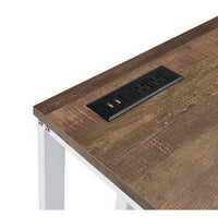 Writing Desk with Wooden Top and Built in USB Port, Brown and White - BM250192