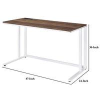 Writing Desk with Wooden Top and Built in USB Port, Brown and White - BM250192