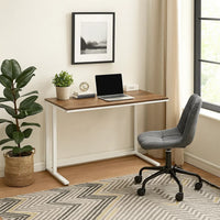 Writing Desk with Wooden Top and Built in USB Port, Brown and White - BM250192