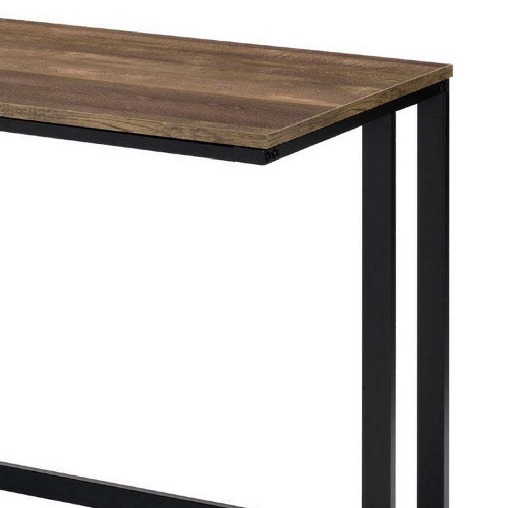 Writing Desk with Wooden Top and Built in USB Port, Brown and Black - BM250193