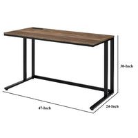 Writing Desk with Wooden Top and Built in USB Port, Brown and Black - BM250193