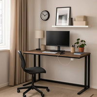 Writing Desk with Wooden Top and Built in USB Port, Brown and Black - BM250193
