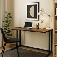 Writing Desk with Wooden Top and Built in USB Port, Brown and Black - BM250193