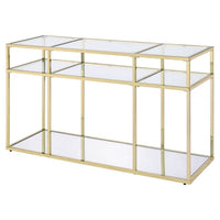 3 Tier Sofa Table with Glass Shelves and Metal Frame, Gold - BM250196