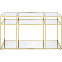 3 Tier Sofa Table with Glass Shelves and Metal Frame, Gold - BM250196