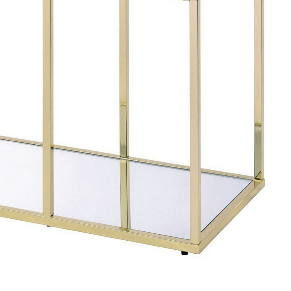 3 Tier Sofa Table with Glass Shelves and Metal Frame, Gold - BM250196