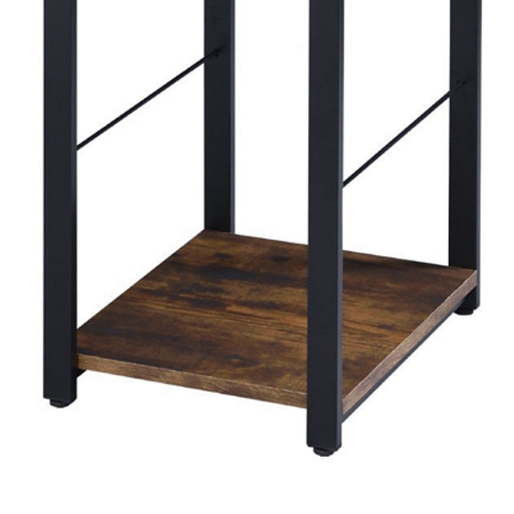 Writing Desk with 2 Tier Shelves and Tubular Metal Legs, Brown and Black - BM250198