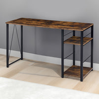 Writing Desk with 2 Tier Shelves and Tubular Metal Legs, Brown and Black - BM250198