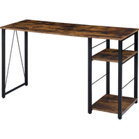 Writing Desk with 2 Tier Shelves and Tubular Metal Legs, Brown and Black - BM250198