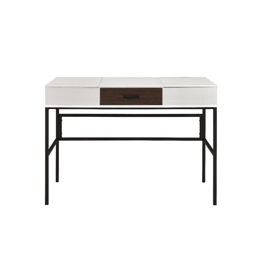 Writing Desk with 2 Hinged Top Storage Compartments, White and Black - BM250200