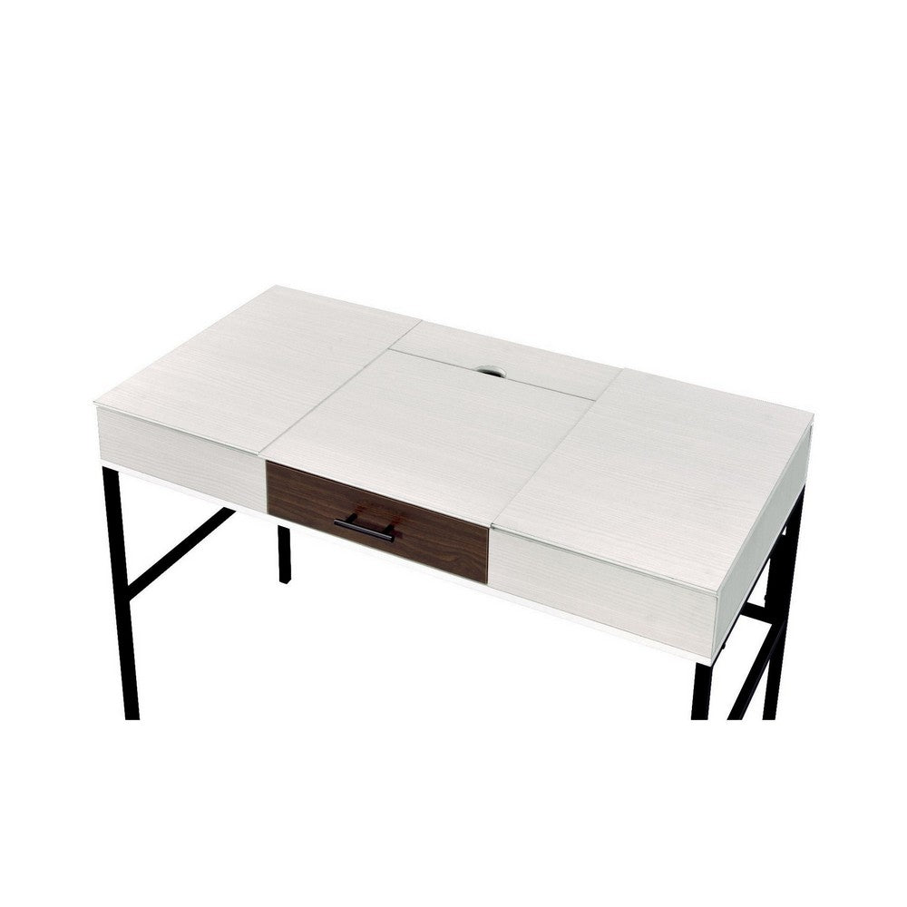 Writing Desk with 2 Hinged Top Storage Compartments, White and Black - BM250200