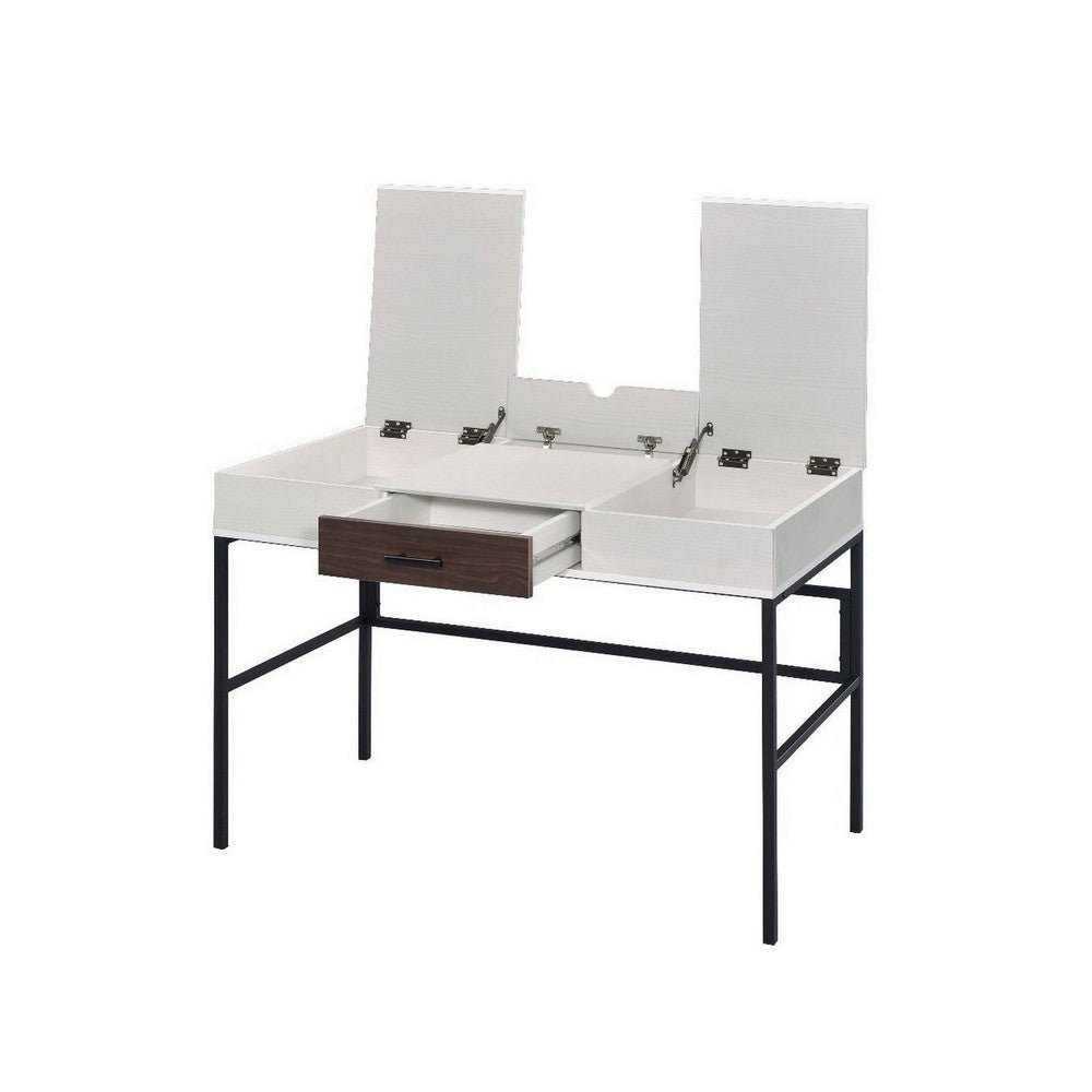 Writing Desk with 2 Hinged Top Storage Compartments, White and Black - BM250200