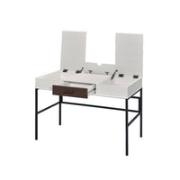 Writing Desk with 2 Hinged Top Storage Compartments, White and Black - BM250200