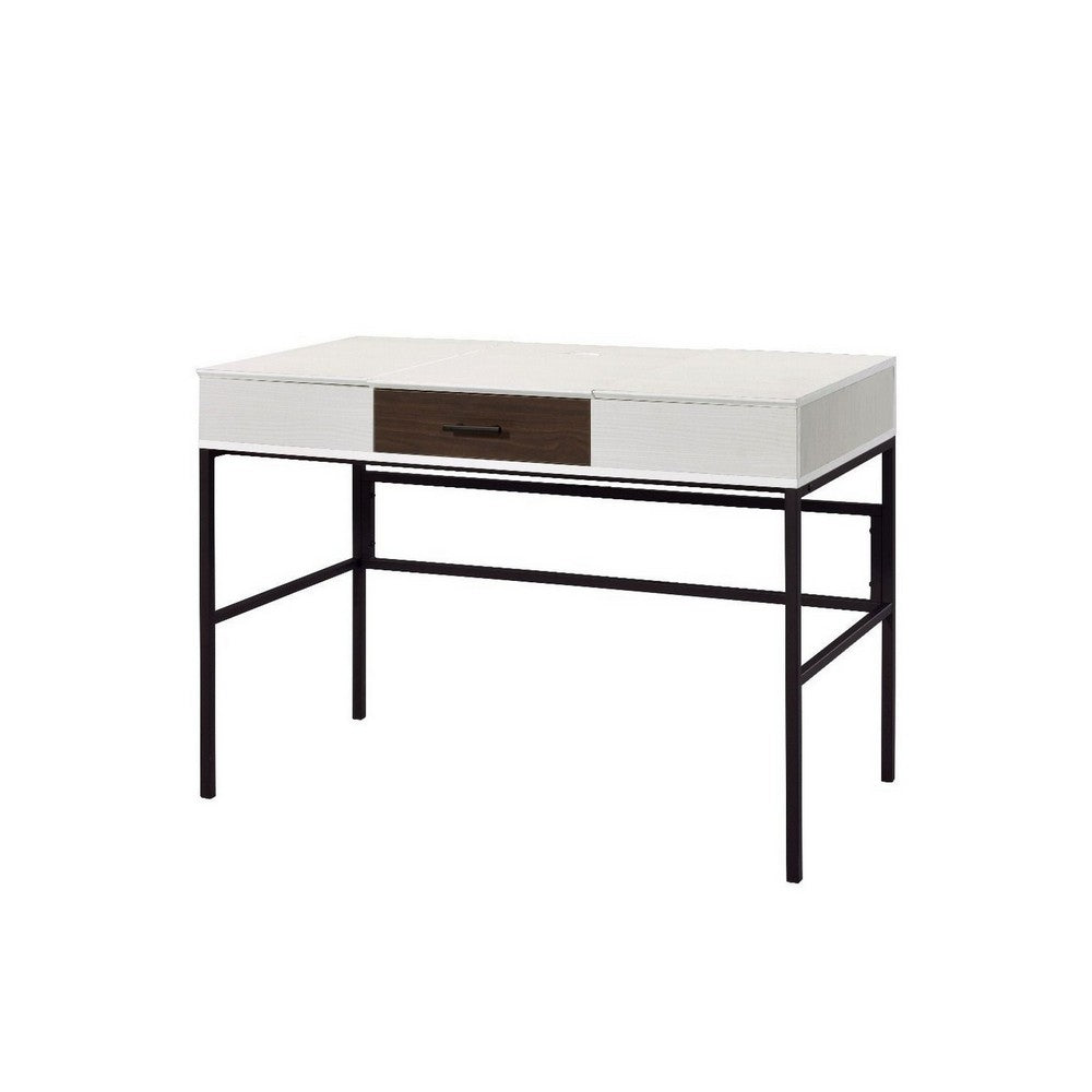 Writing Desk with 2 Hinged Top Storage Compartments, White and Black - BM250200
