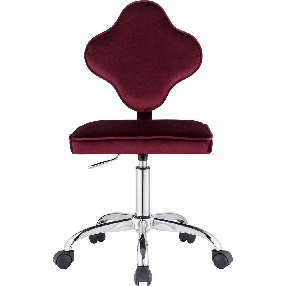 Office Chair with Leaf Shape Back and Metal Star base, Red - BM250204