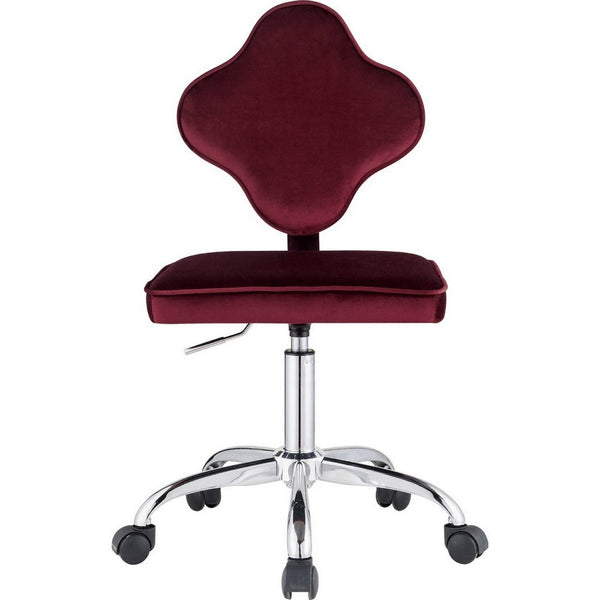 Office Chair with Leaf Shape Back and Metal Star base, Red - BM250204