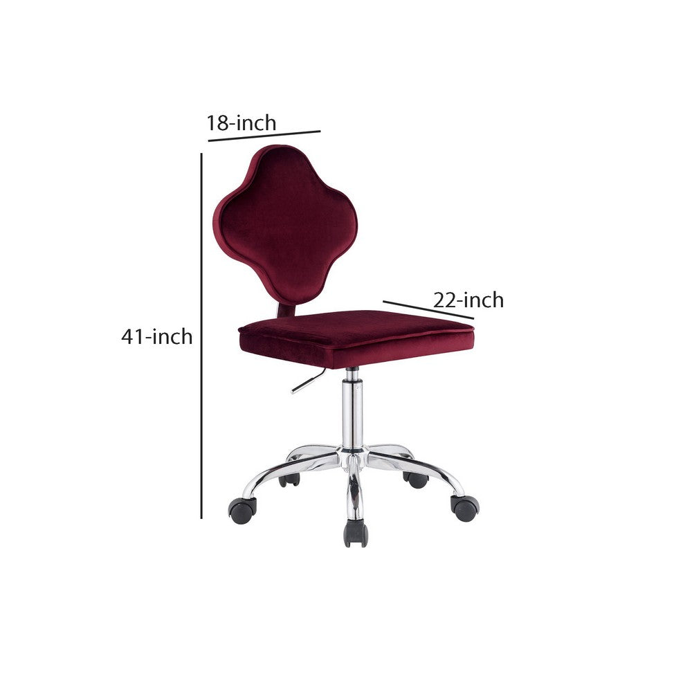 Office Chair with Leaf Shape Back and Metal Star base, Red - BM250204