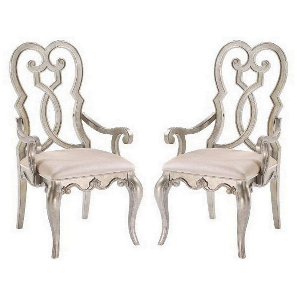 Arm Chair with Open Scrolled Design Back, Set of 2, Champagne Gold - BM250211