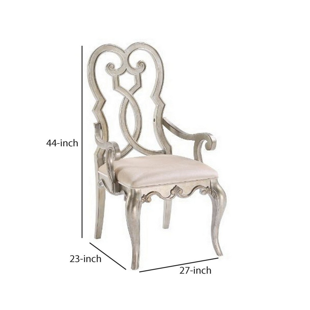 Arm Chair with Open Scrolled Design Back, Set of 2, Champagne Gold - BM250211