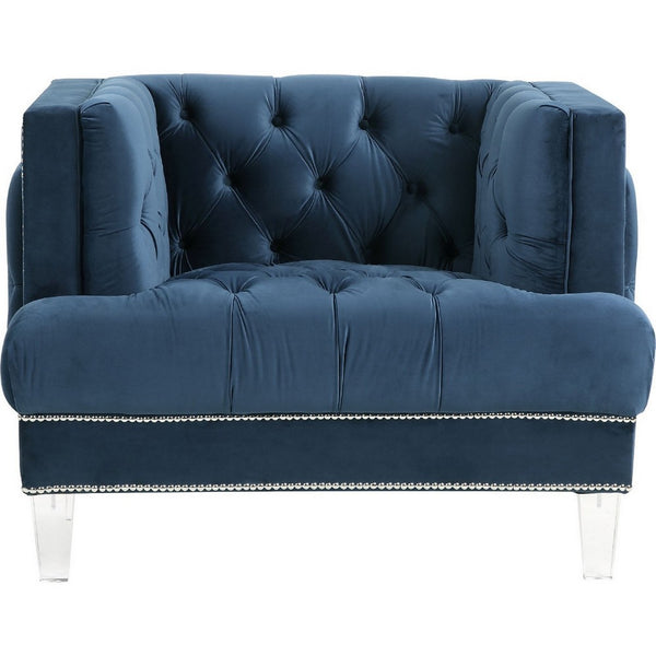 Velvet Upholstered Chair with Tufted Details and Acrylic Legs, Blue - BM250213