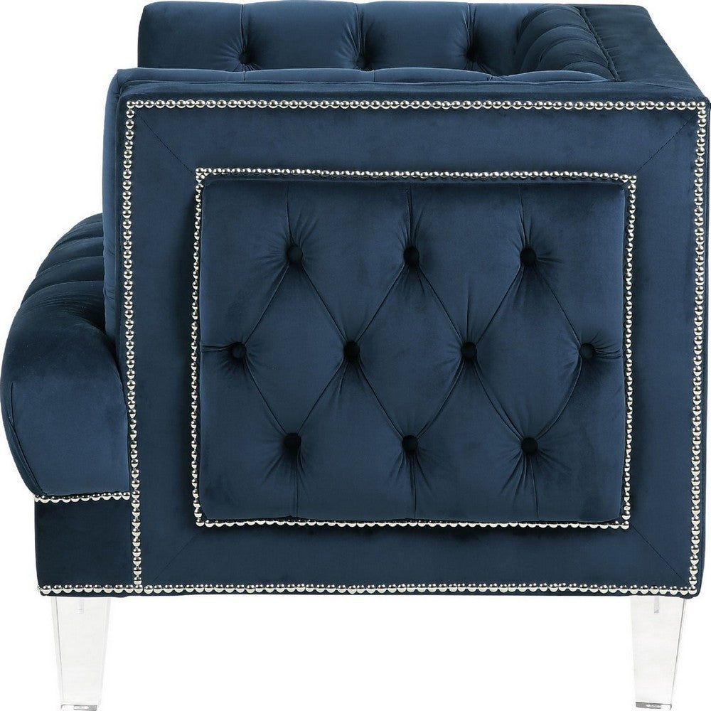 Velvet Upholstered Chair with Tufted Details and Acrylic Legs, Blue - BM250213