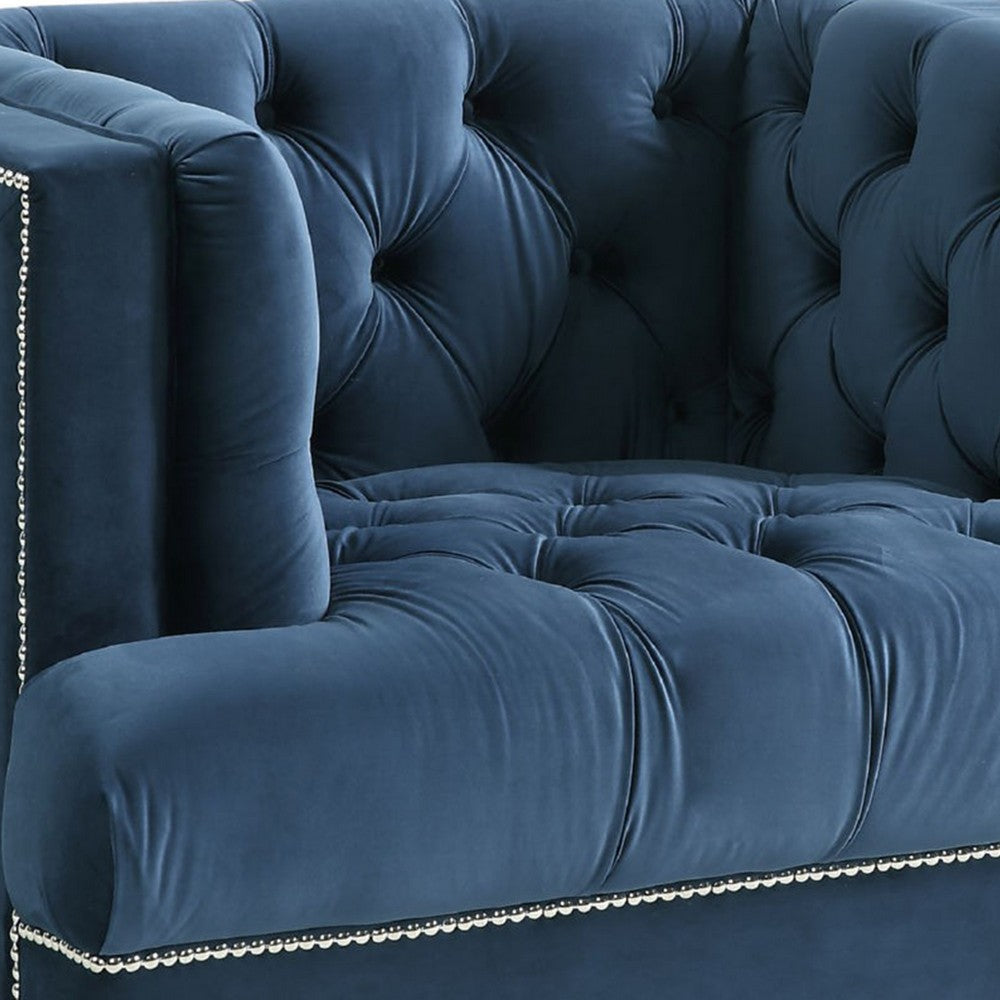 Velvet Upholstered Chair with Tufted Details and Acrylic Legs, Blue - BM250213