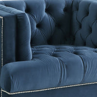 Velvet Upholstered Chair with Tufted Details and Acrylic Legs, Blue - BM250213