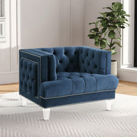 Velvet Upholstered Chair with Tufted Details and Acrylic Legs, Blue - BM250213