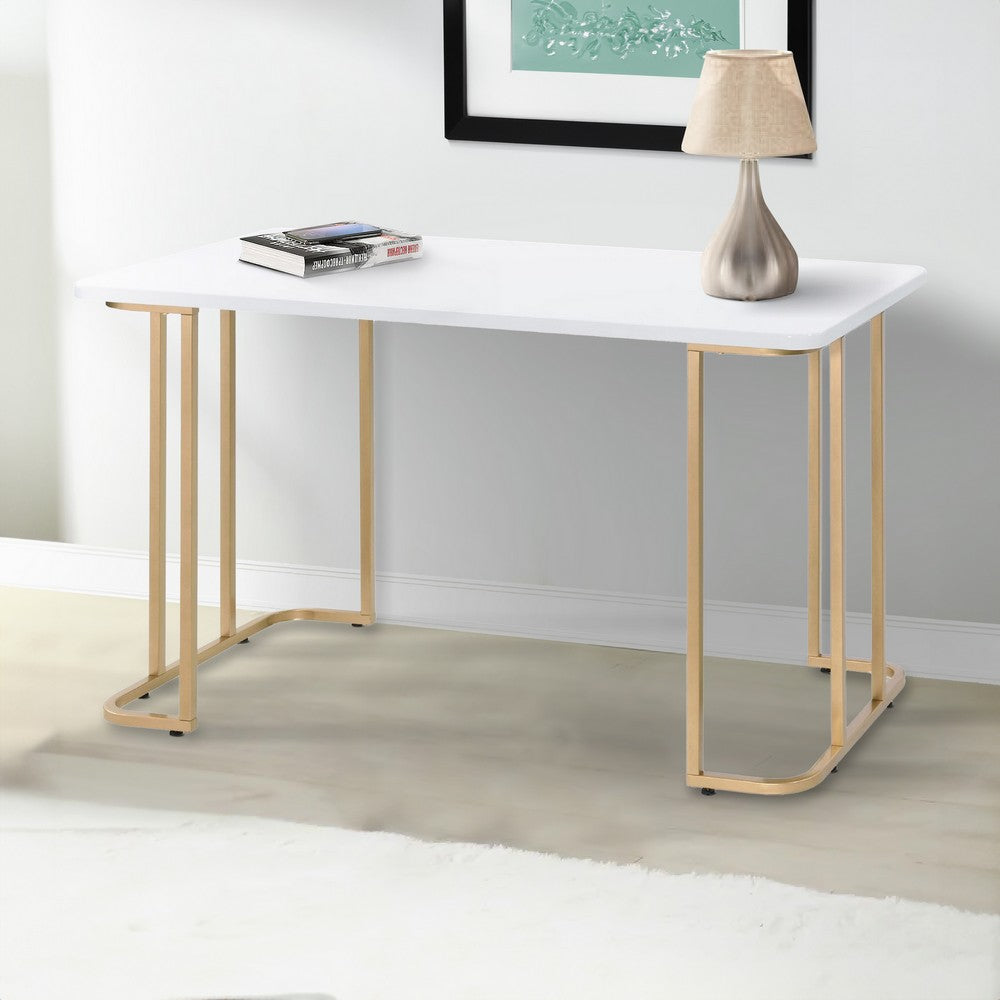 Writing Desk with Metal Curved Sled Base and Floor Protectors, White - BM250218