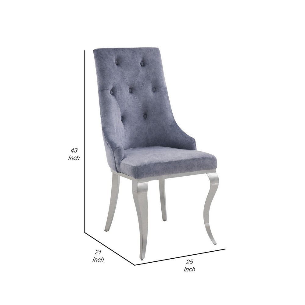 Side Chair with Button Tufting and Metal Legs, Set of 2, Gray and Silver - BM250221