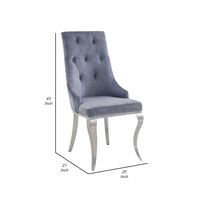 Side Chair with Button Tufting and Metal Legs, Set of 2, Gray and Silver - BM250221