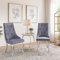 Side Chair with Button Tufting and Metal Legs, Set of 2, Gray and Silver - BM250221